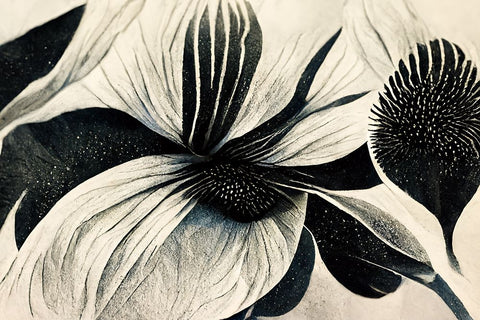 B055 Flowers Black White White Modern Wood Framed Art Print with Double Matting by Heere, Ray