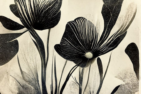 B058 Flowers Black White White Modern Wood Framed Art Print with Double Matting by Heere, Ray