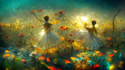 G005 Flower Dance White Modern Wood Framed Art Print with Double Matting by Heere, Ray