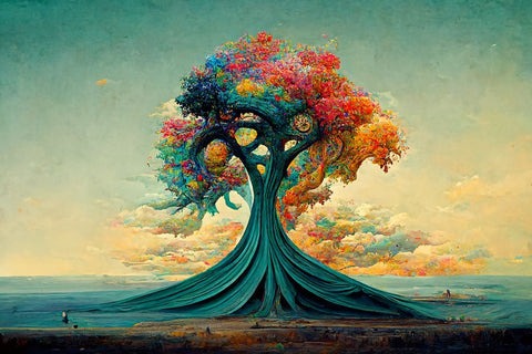 A062 Tree Of Life Black Ornate Wood Framed Art Print with Double Matting by Heere, Ray