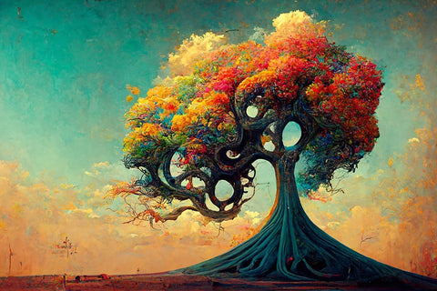 A063 Tree Of Life Black Ornate Wood Framed Art Print with Double Matting by Heere, Ray