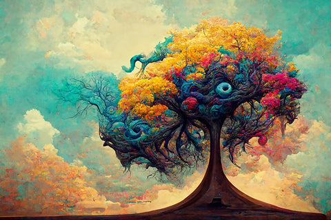 A064 Tree Of Life Black Ornate Wood Framed Art Print with Double Matting by Heere, Ray