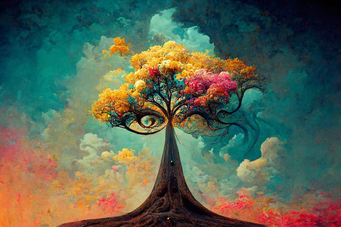 A066 Tree Of Life Black Ornate Wood Framed Art Print with Double Matting by Heere, Ray