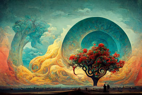 A068 Tree Of Life Black Ornate Wood Framed Art Print with Double Matting by Heere, Ray