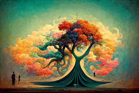 A071 Tree Of Life White Modern Wood Framed Art Print with Double Matting by Heere, Ray