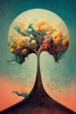 A074 Tree Of Life White Modern Wood Framed Art Print with Double Matting by Heere, Ray