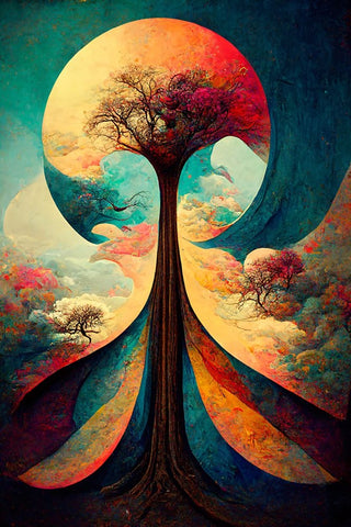 A077 Tree Of Life White Modern Wood Framed Art Print with Double Matting by Heere, Ray