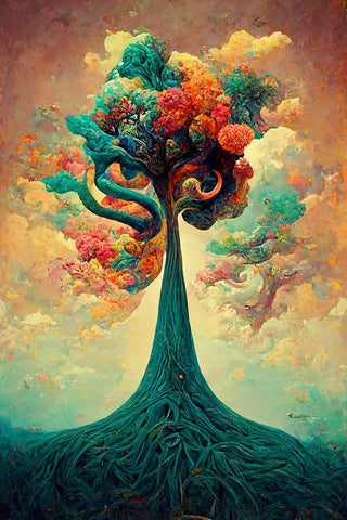 A079 Tree Of Life White Modern Wood Framed Art Print with Double Matting by Heere, Ray