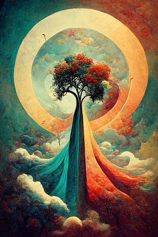 A080 Tree Of Life Black Ornate Wood Framed Art Print with Double Matting by Heere, Ray