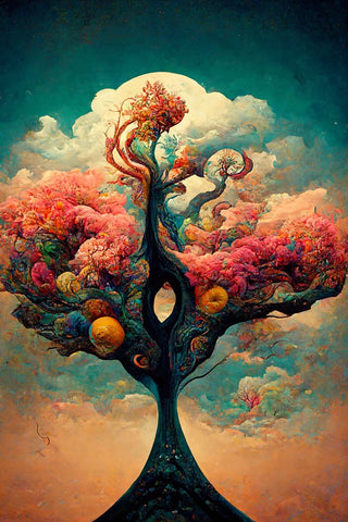 A083 Tree Of Life White Modern Wood Framed Art Print with Double Matting by Heere, Ray