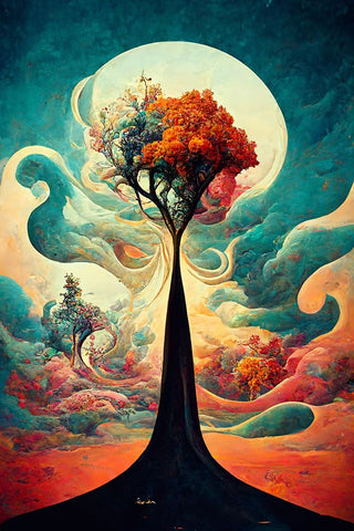 A085 Tree Of Life White Modern Wood Framed Art Print with Double Matting by Heere, Ray