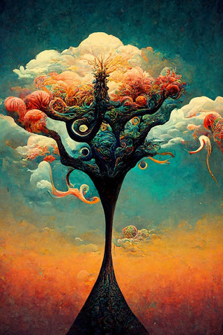 A089 Tree Of Life White Modern Wood Framed Art Print with Double Matting by Heere, Ray