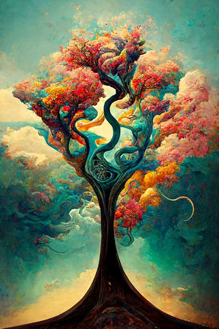 A095 Tree Of Life Black Ornate Wood Framed Art Print with Double Matting by Heere, Ray