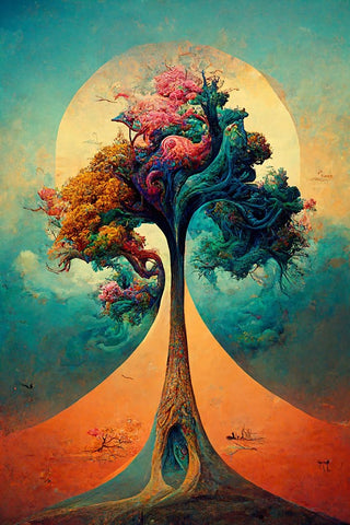 A097 Tree Of Life White Modern Wood Framed Art Print with Double Matting by Heere, Ray