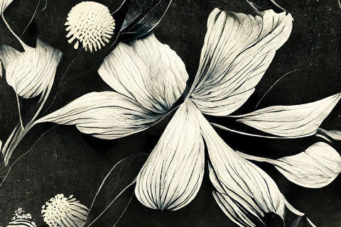B061 Flowers Black White White Modern Wood Framed Art Print with Double Matting by Heere, Ray