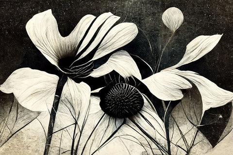 B063 Flowers Black White Black Ornate Wood Framed Art Print with Double Matting by Heere, Ray