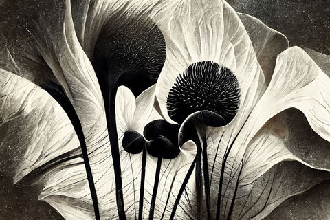 B064 Flowers Black White White Modern Wood Framed Art Print with Double Matting by Heere, Ray