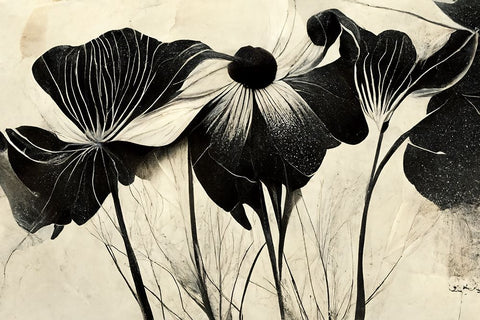 B066 Flowers Black White Black Modern Wood Framed Art Print by Heere, Ray