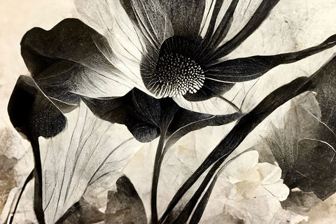 B067 Flowers Black White White Modern Wood Framed Art Print with Double Matting by Heere, Ray