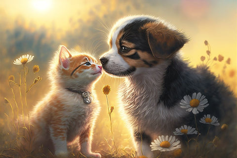 Cats And Dogs 3 Black Modern Wood Framed Art Print by Heere, Ray