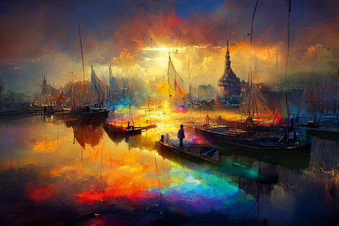 Dutch Cityview Harbour Of Hoorn 2 Black Modern Wood Framed Art Print by Heere, Ray