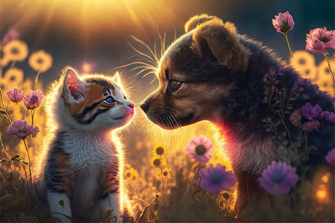 Cats And Dogs 6 Black Modern Wood Framed Art Print by Heere, Ray