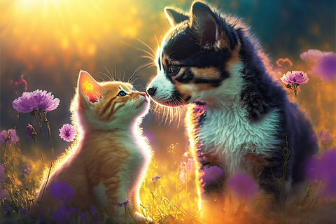 Cats And Dogs 8 Black Ornate Wood Framed Art Print with Double Matting by Heere, Ray