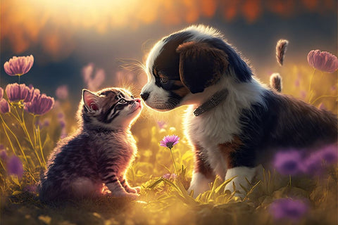 Cats And Dogs 15 Black Modern Wood Framed Art Print by Heere, Ray