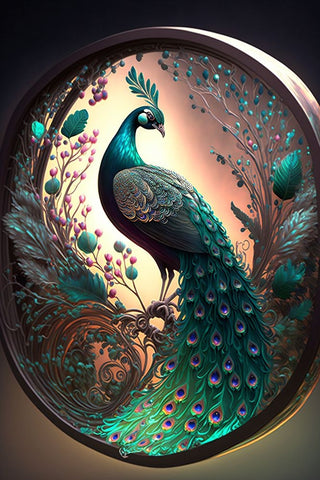 Proud Peacocks 30 Black Ornate Wood Framed Art Print with Double Matting by Heere, Ray