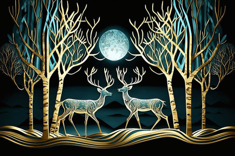 Mid Century Deer 3 White Modern Wood Framed Art Print with Double Matting by Heere, Ray