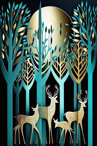 Mid Century Deer 19 White Modern Wood Framed Art Print with Double Matting by Heere, Ray