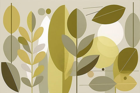 Mid Century Nature Green 4 White Modern Wood Framed Art Print with Double Matting by Heere, Ray