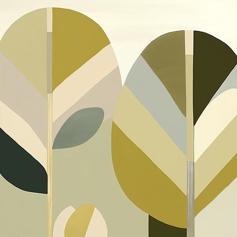 Mid Century Nature Green 11 White Modern Wood Framed Art Print with Double Matting by Heere, Ray