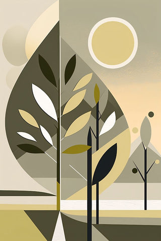 Mid Century Nature Green 12 White Modern Wood Framed Art Print with Double Matting by Heere, Ray