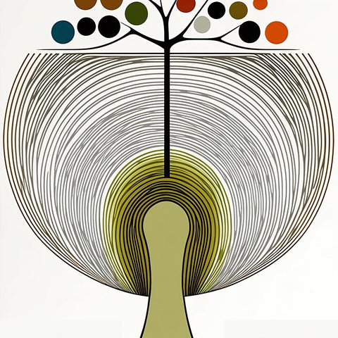 Mid Century Tree Of Life 14 Black Ornate Wood Framed Art Print with Double Matting by Heere, Ray