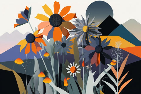 Mid Century Wildflowers 1 White Modern Wood Framed Art Print with Double Matting by Heere, Ray