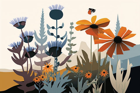 Mid Century Wildflowers 2 Black Modern Wood Framed Art Print by Heere, Ray
