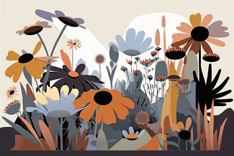 Mid Century Wildflowers 4 Black Ornate Wood Framed Art Print with Double Matting by Heere, Ray