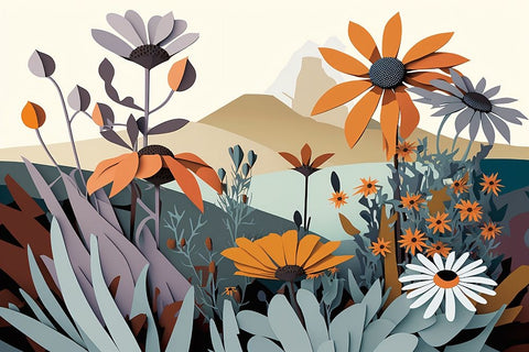 Mid Century Wildflowers 7 Black Ornate Wood Framed Art Print with Double Matting by Heere, Ray