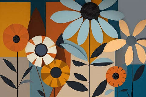 Mid Century Wildflowers 9 White Modern Wood Framed Art Print with Double Matting by Heere, Ray