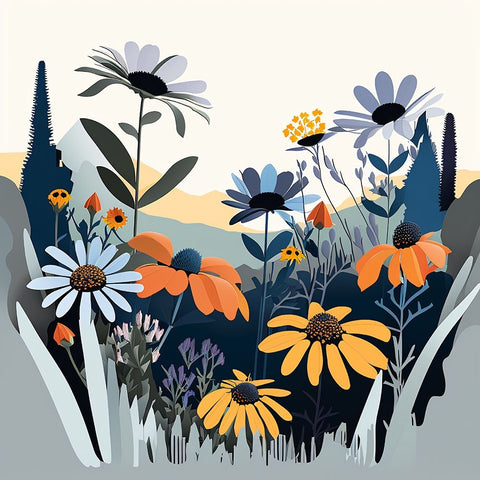 Mid Century Wildflowers 12 Black Ornate Wood Framed Art Print with Double Matting by Heere, Ray