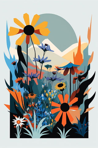 Mid Century Wildflowers 15 White Modern Wood Framed Art Print with Double Matting by Heere, Ray