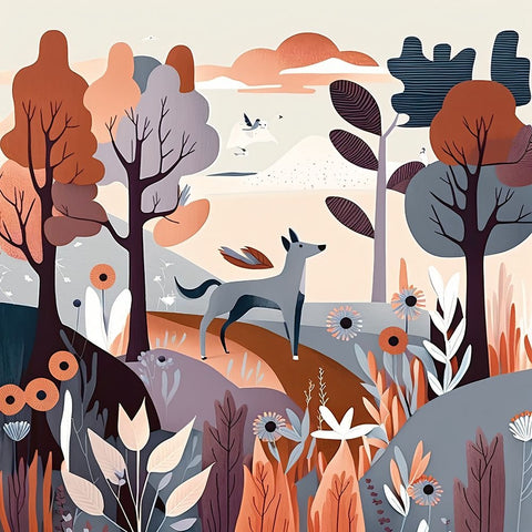 Mid Century Woodland 12 Black Ornate Wood Framed Art Print with Double Matting by Heere, Ray