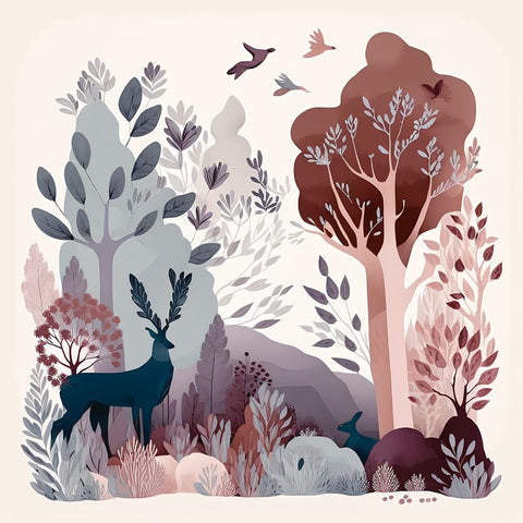 Mid Century Woodland 15 White Modern Wood Framed Art Print with Double Matting by Heere, Ray