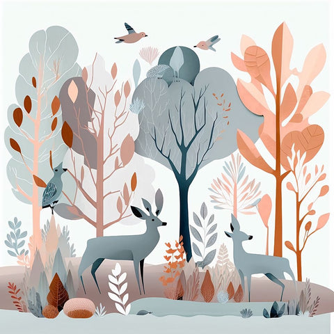 Mid Century Woodland 16 White Modern Wood Framed Art Print with Double Matting by Heere, Ray