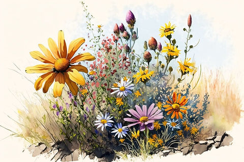 Watercolor Wildflowers 4 White Modern Wood Framed Art Print with Double Matting by Heere, Ray