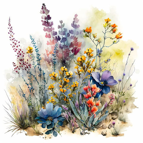 Watercolor Wildflowers 16 White Modern Wood Framed Art Print with Double Matting by Heere, Ray