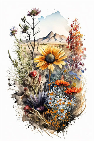 Watercolor Wildflowers 17 Black Modern Wood Framed Art Print by Heere, Ray