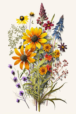 Watercolor Wildflowers 19 Black Modern Wood Framed Art Print by Heere, Ray