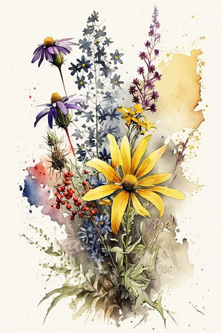 Watercolor Wildflowers 20 Black Modern Wood Framed Art Print by Heere, Ray